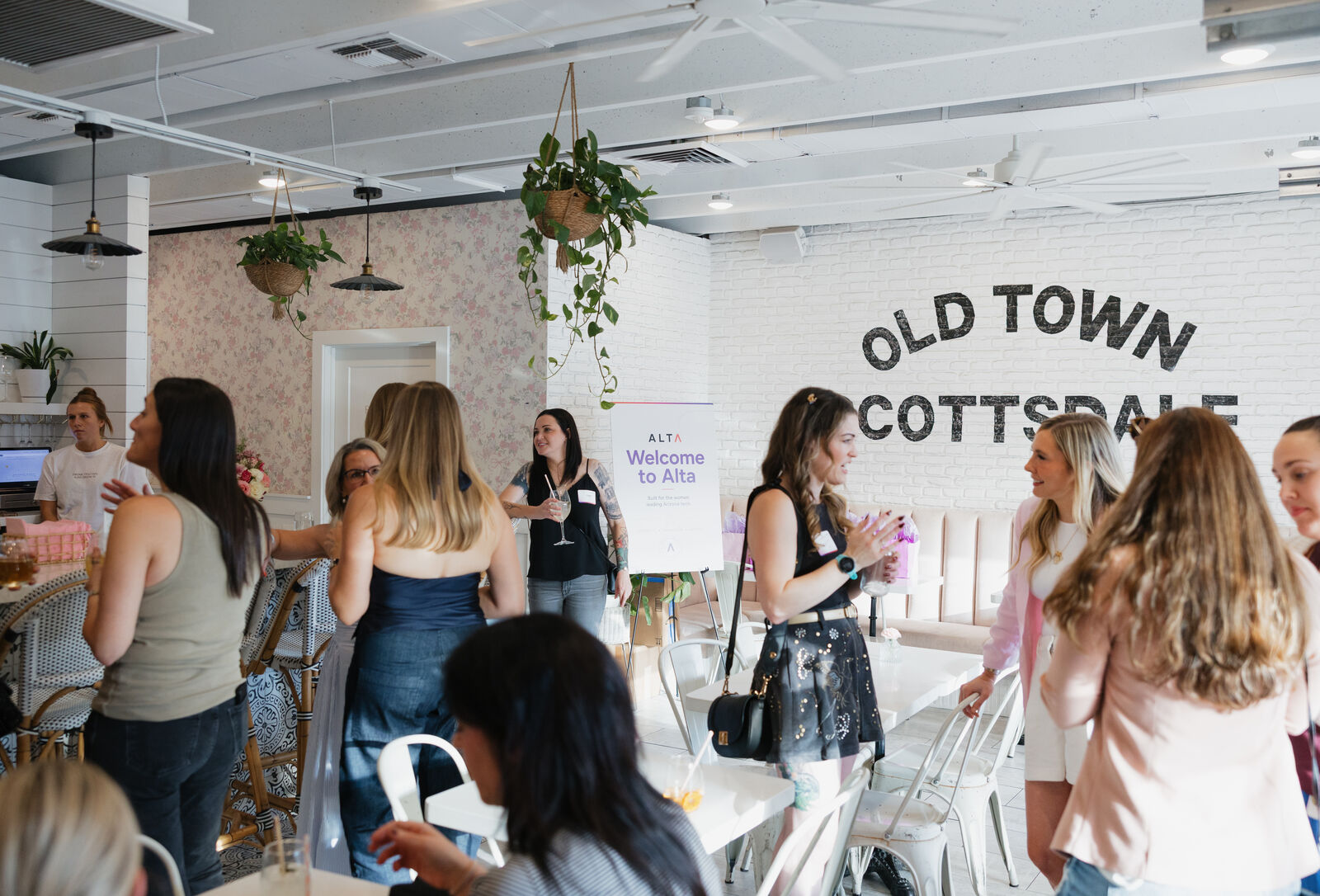 The Alta launch event in Old Town Scottsdale, a room full of women in tech talking in small groups